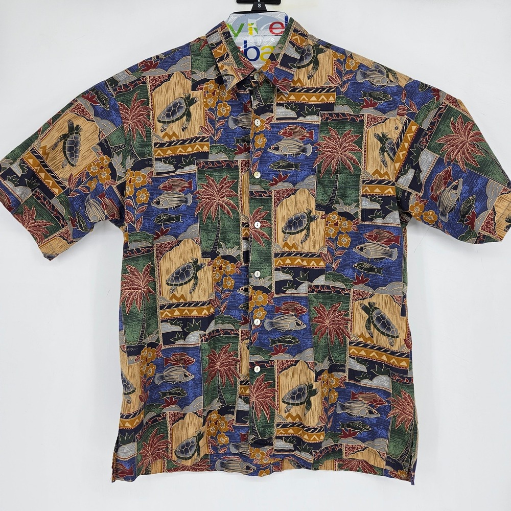 Tori Richard Shirt Mens Large Turtles Palm Trees AOP Hawaiian Button Up